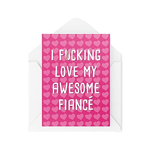Tongue in Peach Zaręczynowe kartki urodzinowe 'I F*cking Love My Awesome Fiancéee' walentynki rocznica dla niego para urocze serca nowość CBH534 TIP_CARDS_CBH534