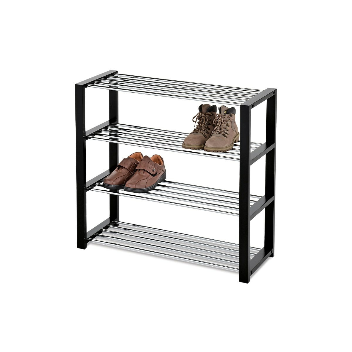 Szafka na buty 4 poziomy czarny/chrom, 81 x 30 x 73 cm