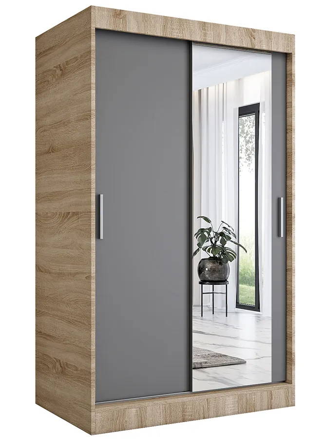 Garderoba przesuwna z lustrem dąb sonoma + antracyt R4-P77