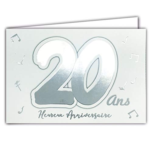 Afie 69-2202 kartka z życzeniami na 20. urodziny z nutami muzycznymi, które błyszczą na białym tle, z kopertą; format zamknięty 17 x 11,5 cm