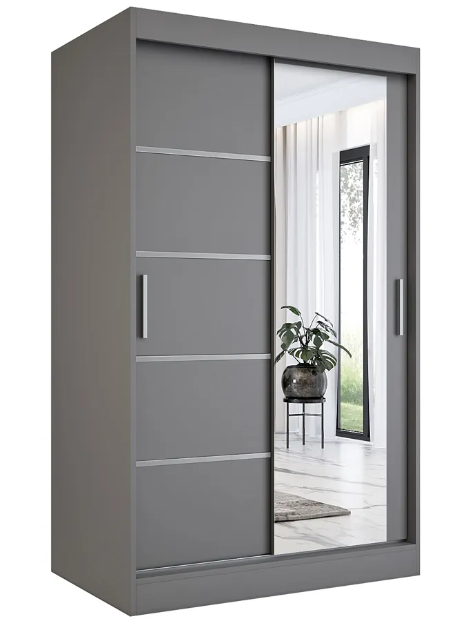 Antracytowa szafa przesuwna z lustrem K2-F40