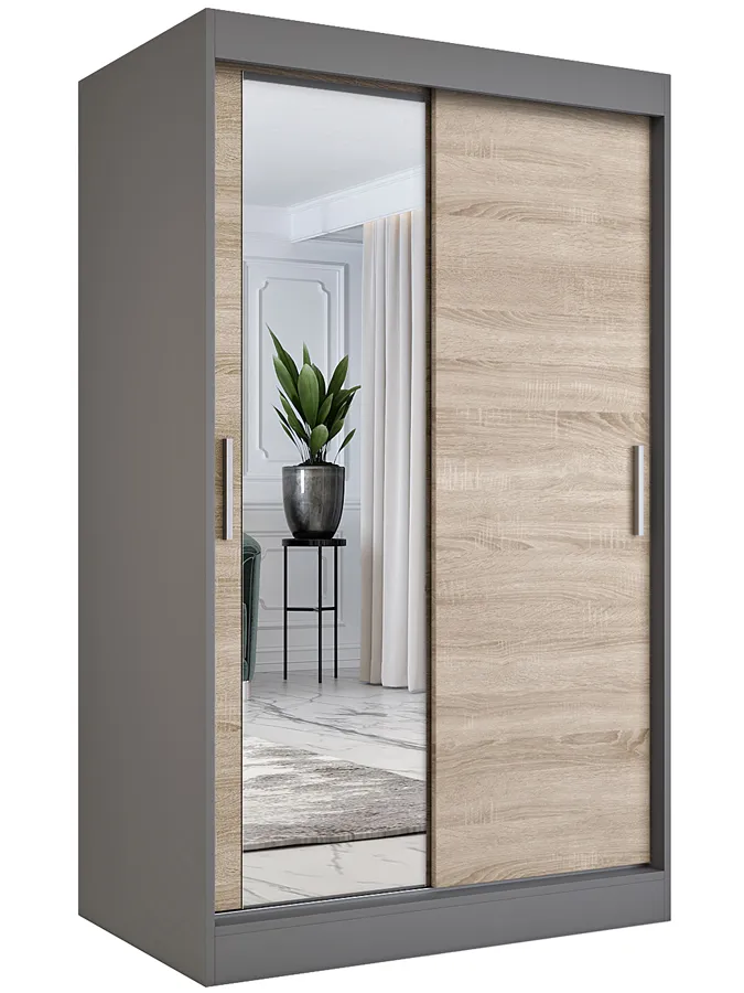 Szafa przesuwna w dekorze antracyt + dąb sonoma B1-T50