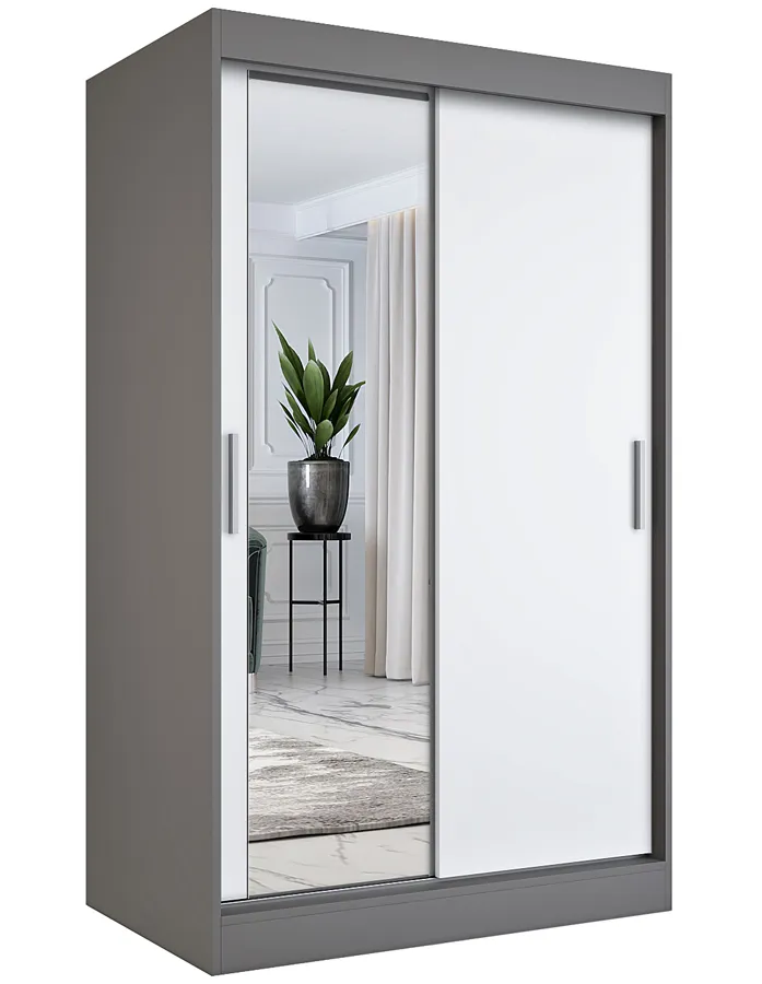 Antracytowa szafa przesuwna z białym frontem W0-H34