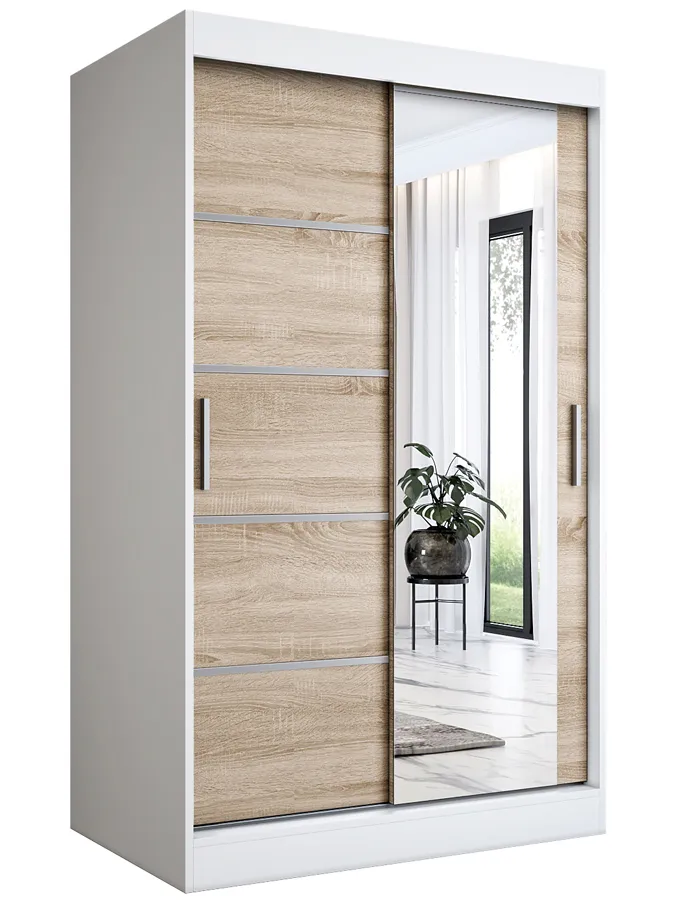 Biała szafa przesuwna z frontem dąb sonoma K5-A72