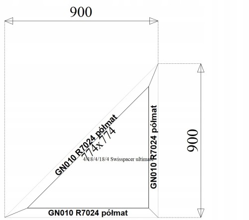 Okno Aluminiowe STAŁE TRÓJKĄT 900X900 od ręki