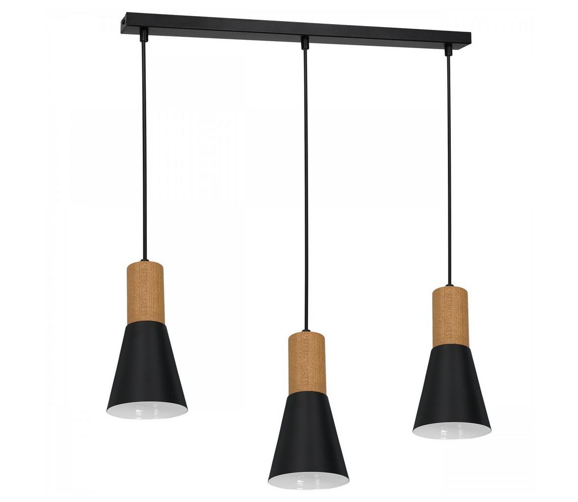 Lampa wisząca Esma, czarna, 3-punktowa, belka