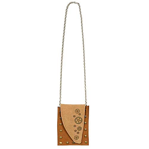 Boland 54566 - torba Steampunk, rozmiar 23 x 16 cm, brązowo-złota, torba na ramię, torebka z paskiem na ramię, nity, koła zębate, karnawał, ostatki, Halloween, impreza tematyczna