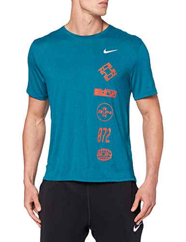 Nike Męski T-shirt Df Miler Top Wr Gx T-shirt męski turkusowy Geoda Teal/Team Orange/Reflect L