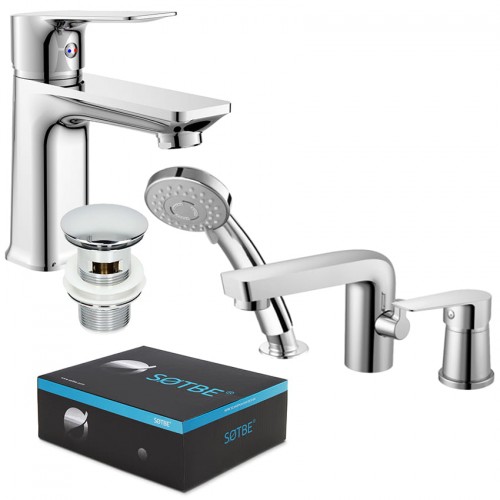 SOTBE NEA bateria stojąca 3 otworowa nawannowa + bateria umywalkowa stojąca