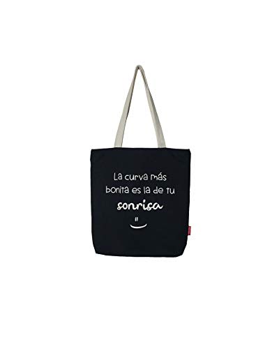 Econanos Econanos Hellobags2019 płócienna i plażowa torba na zakupy, 38 cm, czarna (NEGRO) N-003-LACURVA