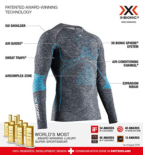X-Bionic X-Bionic Męski akumulator energetyczny 4.0 okrągły dekolt T-shirt z długim rękawem Szary Ciemnoszary melanż/niebieski XL EA-WT41W19M