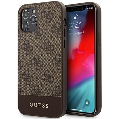Guess 4G Bottom Stripe Collection Etui na iPhone 12 / iPhone 12 Pro brązowy GUHCP12MG4GLBR