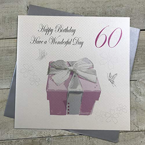 WHITE COTTON CARDS Białe bawełniane kartki duże Happy Wonderfu Day, różowy prezent ręcznie robiony kartka 60. urodziny, XPB60 XPB60