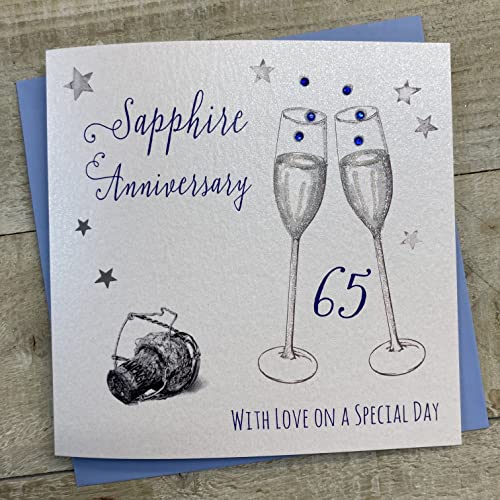 WHITE COTTON CARDS Białe bawełniane kartki Happy Love On Your Special Day ręcznie robione karty 65. rocznicy, WA65 WA65
