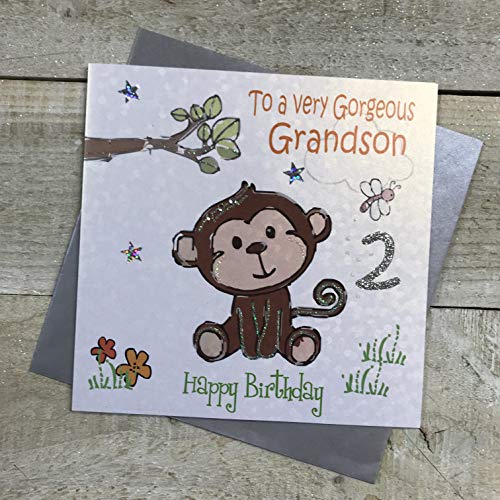 WHITE COTTON CARDS białe bawełniane kartki bezczelna małpa, To A Very Gorgeous Grandson 2 Happy Handmade Kartka 2 Urodziny, Biały, GL224-2 GL224-2