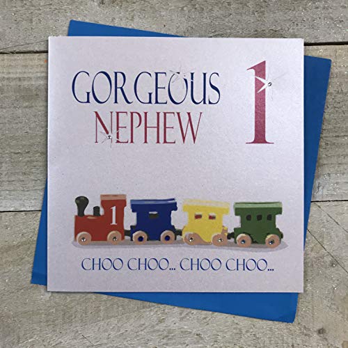 WHITE COTTON CARDS białe bawełniane kartki ręcznie robione wspaniały siostrzeńca 1 Choo Train 1 kartka urodzinowa, biała, N230 N230