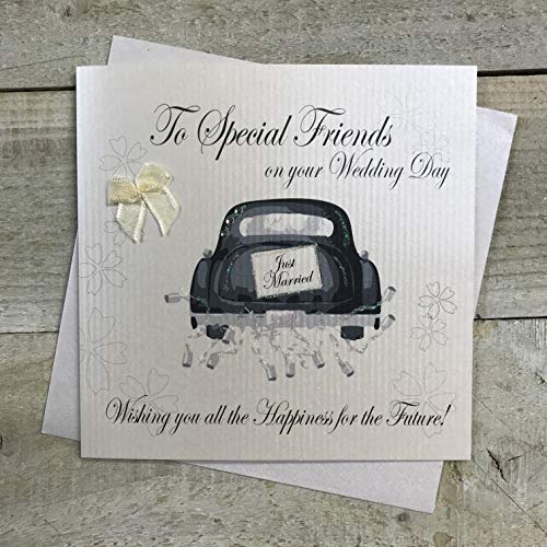 WHITE COTTON CARDS białe bawełniane kartki ręcznie wykonane dla specjalnych przyjaciół na Twój ślub Dzień Wishing You All The Happiness for The Future karta samochodowa, biała, PD248 PD248