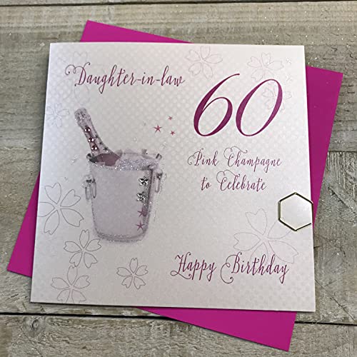 WHITE COTTON CARDS białe bawełniane kartki różowy szampański, teściowa 60 świętować Happy Handmade Karta 60-te urodziny, Biały, WBA60P-DIL WBA60P-DIL