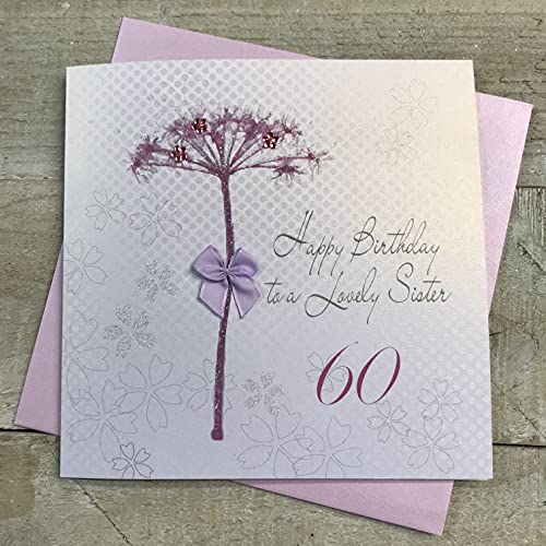 WHITE COTTON CARDS white cotton cards Mniszek lekarski, Happy Lovely Sister 152 cm ręcznie wykonana karta na 60. urodziny, biała, bd65-60 bd65-60