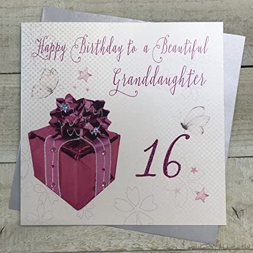 WHITE COTTON CARDS white cotton cards Happy Beautiful Granddaughter 16 ręcznie robiona duża kartka na 16. urodziny, XLWB105 XLWB105