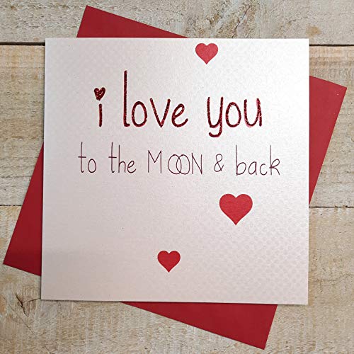 WHITE COTTON CARDS white cotton cards 'I Love You To The Moon & Back' ręcznie robiona karta walentynkowa, VLS3 VLS3