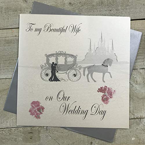 WHITE COTTON CARDS White Cotton Cards Large to My Beautiful Wife Day, koń i powóz ręcznie robiona karta ślubna, XPD205-W XPD205-W