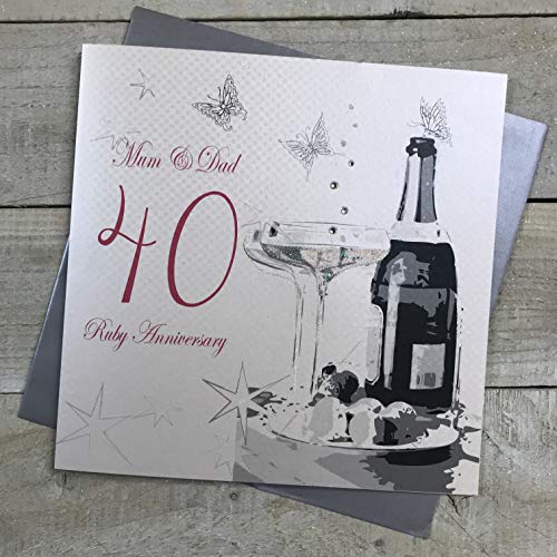WHITE COTTON CARDS białe bawełniane kartki duże mamy i tata rubinowe ślub, ręcznie robione karty z okazji 40-tej rocznicy, białe, XLBD40M XLBD40M