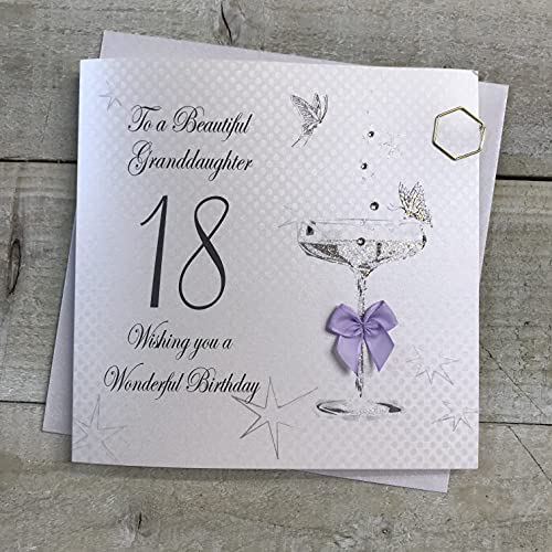 WHITE COTTON CARDS Białe bawełniane kartki Coupe szkło do pięknej wnuczki 45 cm ręcznie robione 18 urodziny kartka biała, DS44 DS44