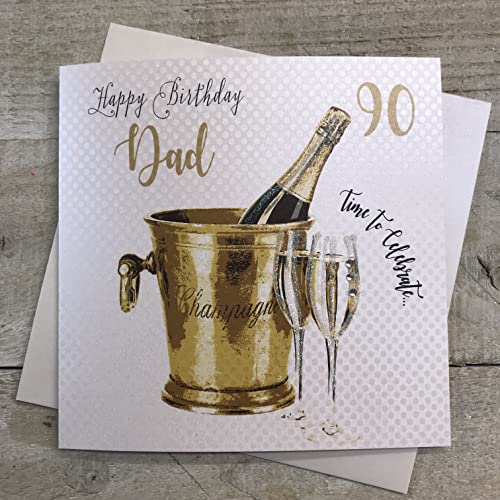 WHITE COTTON CARDS white cotton cards Wiadro do szampana, Dad 90 Happy Handmade 90-te urodziny, białe, wbs90-d wbs90-d
