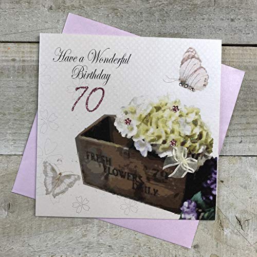 WHITE COTTON CARDS white cotton cards Pudełko na kwiaty, Have A Wonderful 183 cm ręcznie robiona karta na 70. urodziny, biała, bd175-70 bd175-70