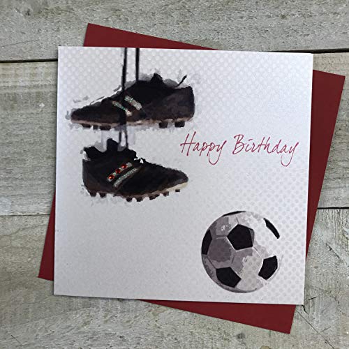 WHITE COTTON CARDS Białe bawełniane kartki piłka nożna Happy Handmade Męska kartka urodzinowa, SB19 SB19