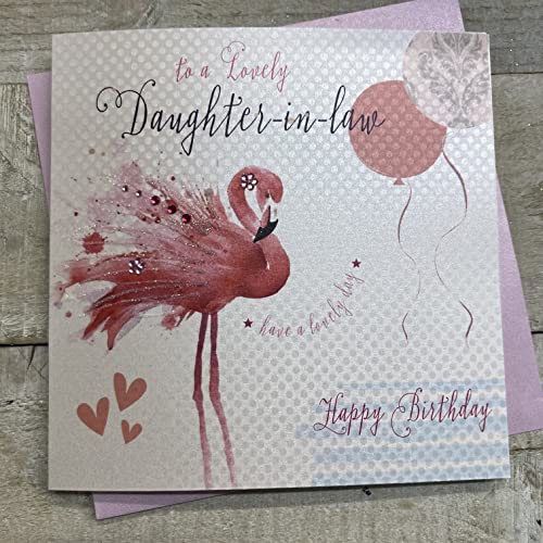 WHITE COTTON CARDS White Cotton Cards Różowe flamingi 'Happy Lovely Daughter-in-Law' ręcznie robiona kartka urodzinowa, BD90 BD90