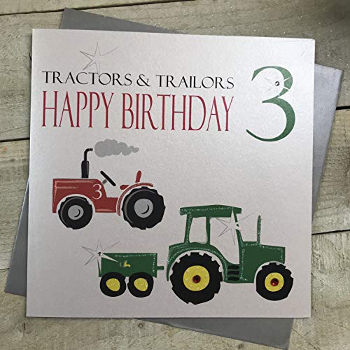 WHITE COTTON CARDS White Cotton Cards Duże traktory i przyczepy Happy 7,6 cm ręcznie robiona karta urodzinowa, XNA3 XNA3
