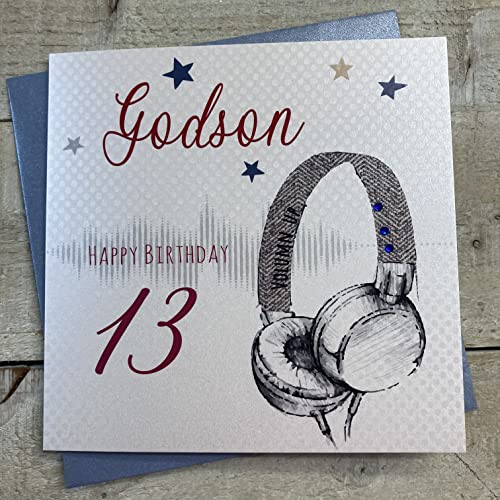WHITE COTTON CARDS white cotton cards Ręcznie robione słuchawki Godson 13 Happy Headphones 13. urodziny, białe, SB54-gd13 SB54-gd13