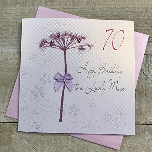 WHITE COTTON CARDS białe bawełniane kartki mniszek lekarski, Happy Lovely Mum 180 cm ręcznie robiona karta na 70. urodziny, biała, bd61-70 bd61-70