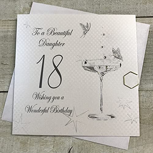 WHITE COTTON CARDS Białe bawełniane kartki Coupe szkło dla pięknej córki 45 cm ręcznie robione 18 urodziny kartka biała, DS43 DS43