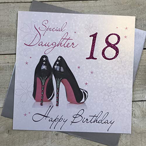 WHITE COTTON CARDS białe bawełniane kartki 1-sztuka specjalna córka Happy Birthday bardzo duża kartka z okazji 18-tych urodzin, 2 buty XLWBD18