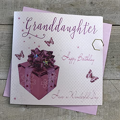 WHITE COTTON CARDS biała bawełniana kartka 'Granddaughter Happy Birthday' ręcznie wykonana kartka, różowa, wb86 wb86