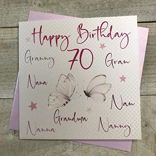 WHITE COTTON CARDS white cotton cards nanna, nano, grana, babcia, niania, babcia, szczęśliwa 70 cali ręcznie robiona kartka na 70. urodziny, biała, wb125-70 wb125-70