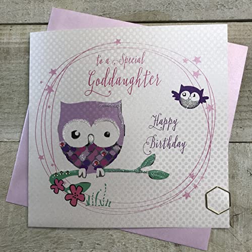 WHITE COTTON CARDS Białe bawełniane kartki sowa do specjalnej chrzestnej Happy Handmade Kartka urodzinowa, BD41 BD41