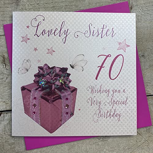 WHITE COTTON CARDS white cotton cards Różowy prezent, urocza siostra 70 Wishing You A specjalna ręcznie wykonana kartka na 70 urodziny, biała, WB190-70 WB190-70