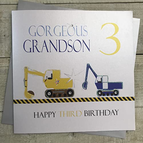 WHITE COTTON CARDS białe bawełniane kartki Diggers wspaniały wnuczek 3 Happy Third ręcznie robiona kartka 3. urodziny, XN216-3 XN216-3