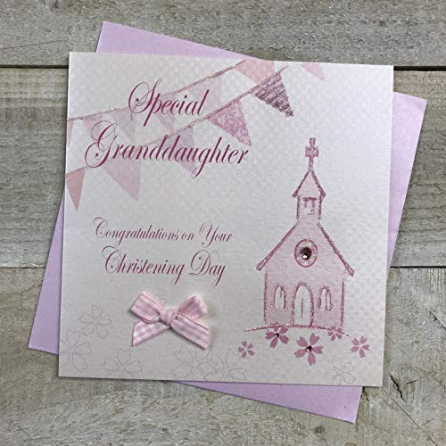 WHITE COTTON CARDS white cotton cards Specjalna wnuczka 'Congratulations On Your Christing' ręcznie robiona kartka, różowa, PD63 PD63