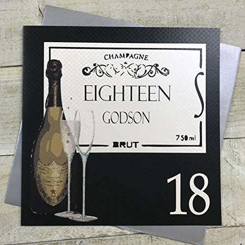 WHITE COTTON CARDS White Cotton Cards Duża osiemnastka Godson ręcznie wykonana kartka na 18. urodziny, XBA18GOS XBA18GOS