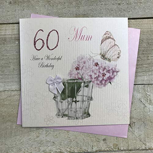 WHITE COTTON CARDS White Cotton Cards Mum Have a Wonderful 60-te urodziny vintage ręcznie wykonana kartka, biała, PDM60 PDM60