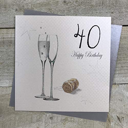 white cotton cards 40 ręcznie wykonana kartka na 40 urodziny z wzorem szampańskim, czarna, pdc40-czarna