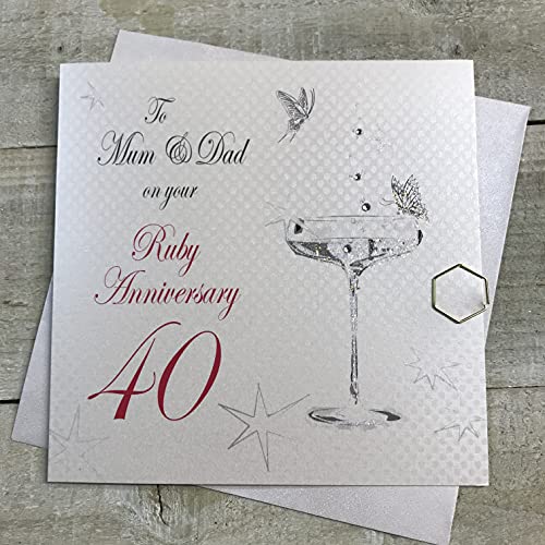 WHITE COTTON CARDS White Cotton Cards 'To Mum and Dad on your Ruby' ręcznie robiona karta 40th Anniversary', BD140M BD140M