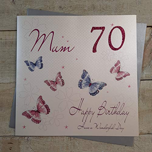 WHITE COTTON CARDS White Cotton Cards 70 Happy, ręcznie wykonana duża kartka urodzinowa (mama, motyle) XLWBM70