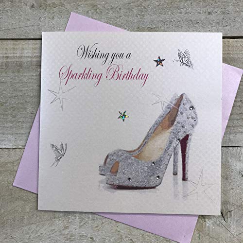 WHITE COTTON CARDS Białe bawełniane karty buty 'Wishing You A Sparkling Handmade Kartka urodzinowa, biała, BD180 BD180