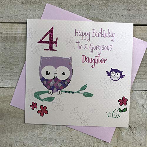 White Cotton Cards Sowa 'Happy Gorgeous Daughter' ręcznie wykonana kartka na 4. urodziny, GLA4d